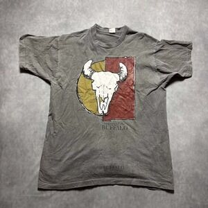 Fruit of the Loom Buffalo Bill Center T-Shirt Mens XL Grey Vintage 90s Graphic